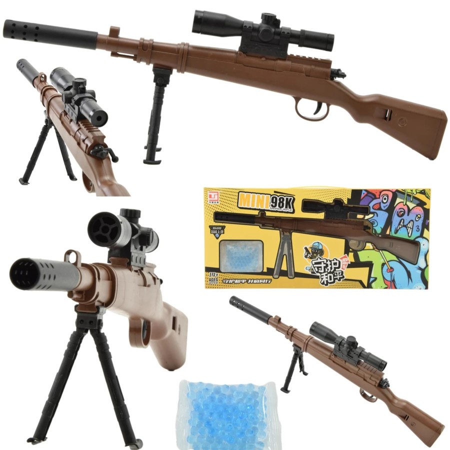 Pistolety Na Kulki SklepLolki  | Mini98K Sniper Rifle - Zabawka Dla Dzieci Z Tlumikiem Mini Karabin Na Kulki Zelowe